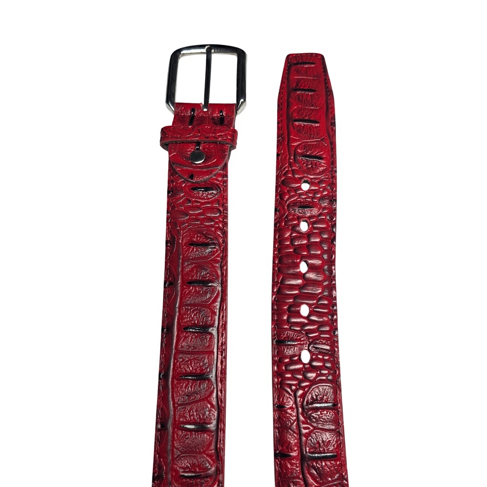 Unbranded Red Caiman Croc Embossed Genuine Leather Belt 42-44 Silver Buckle B107